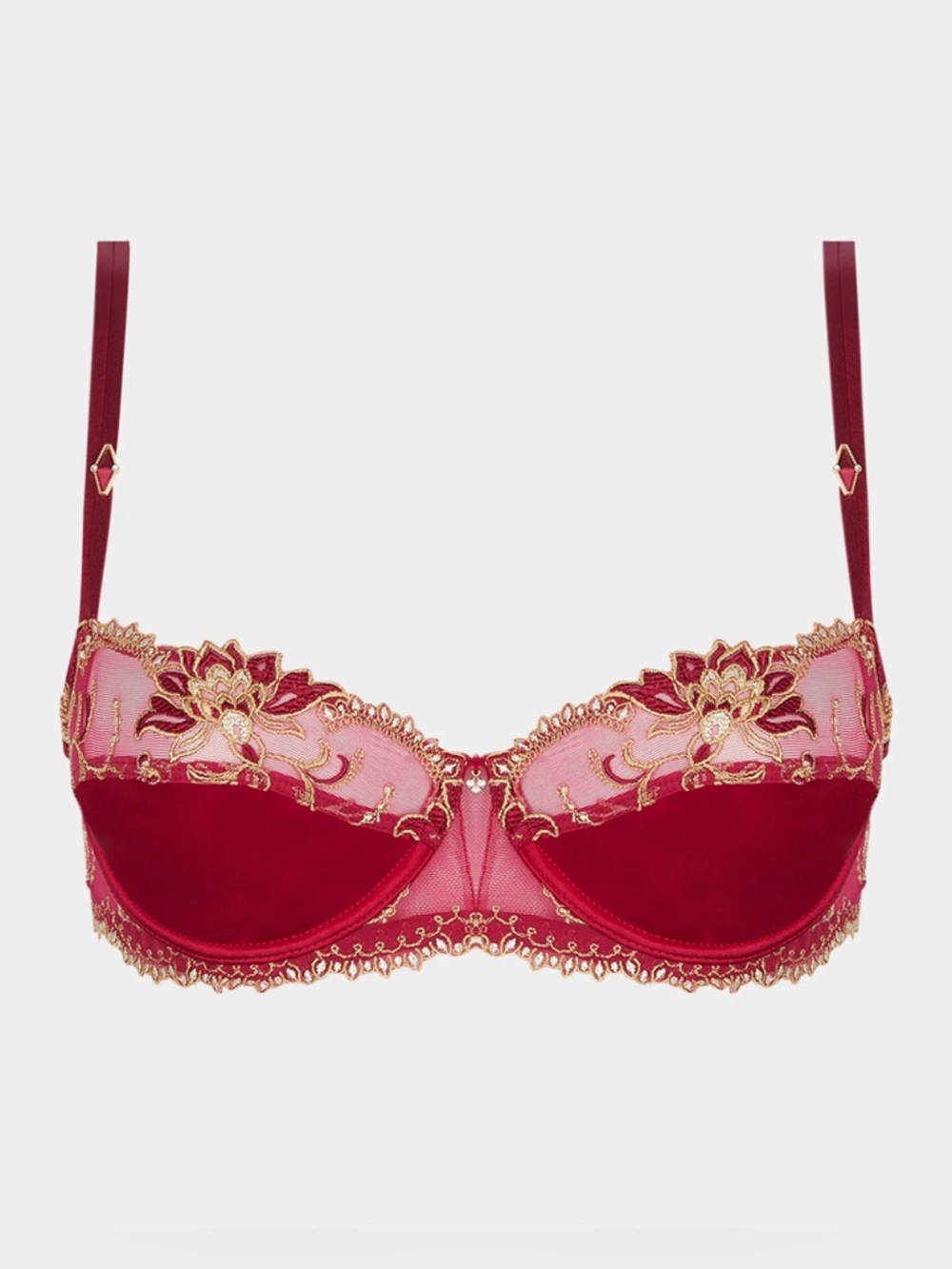 Lise Charmel NWT Red Gold Lingerie Embroidered Lace Demi Bra - 32D